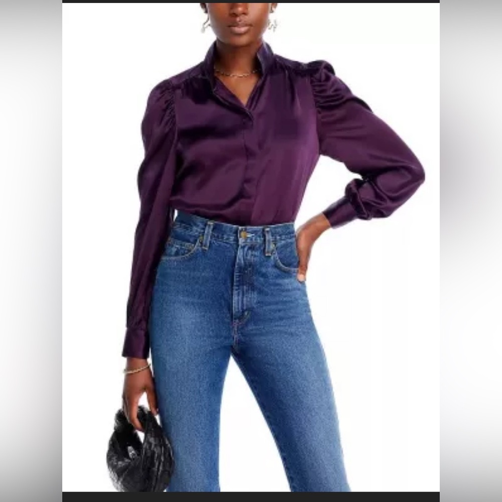 Frame Gillian Long Sleeve silk blouse in plum